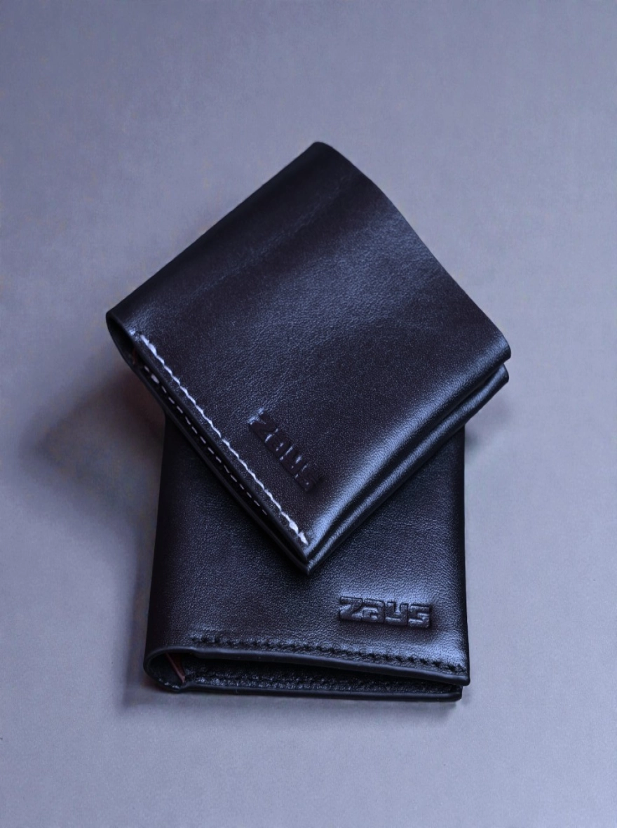 Zays Super Slim Bifold Leather Short Wallet Black and White Trade