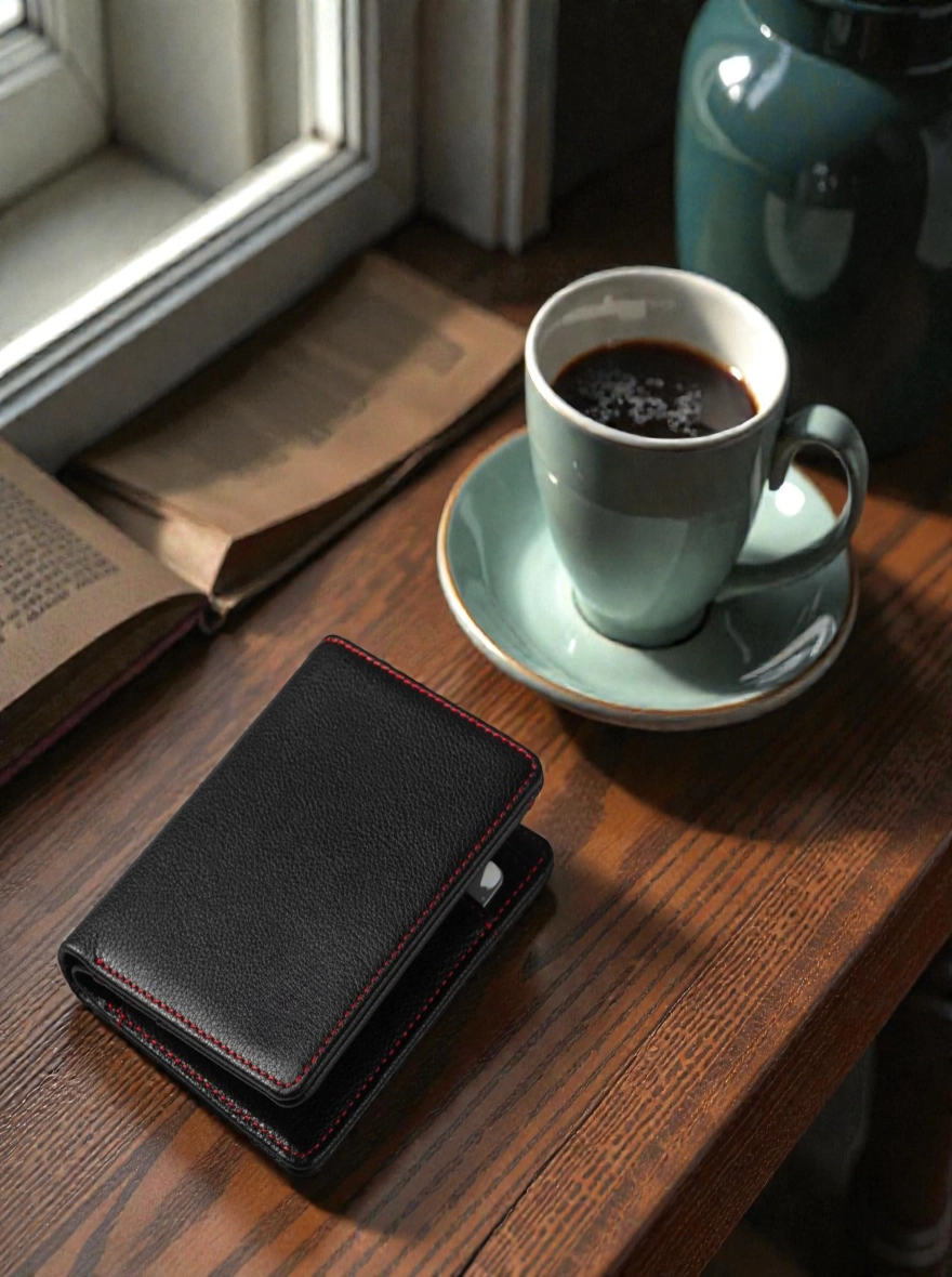 Zays Handcrafted Premium Leather Bifold Short Wallet Tread