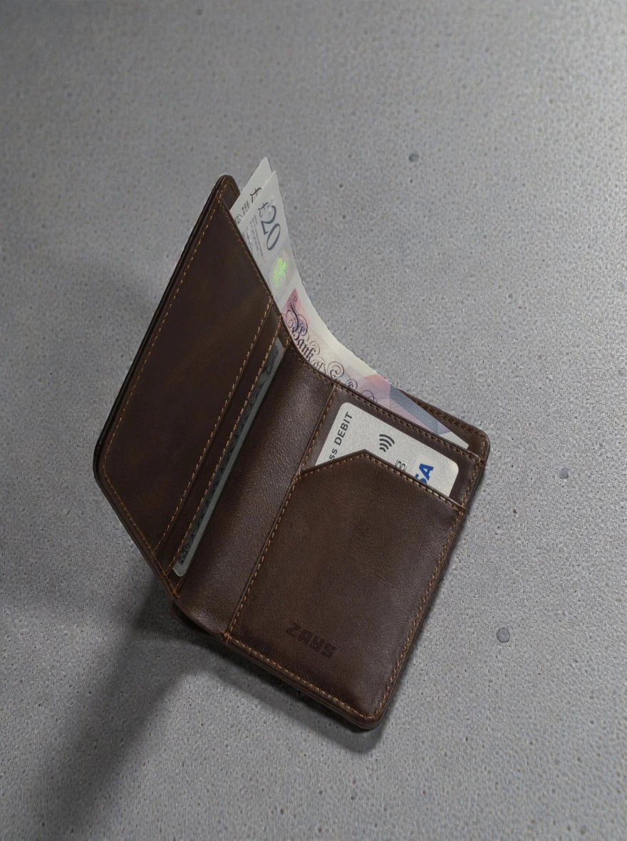 Zays Handcrafted Premium Leather Bifold Short Wallet Tread
