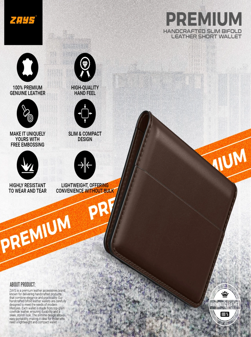 Zays Handcrafted Premium Leather Super Slim Card Holder Mini Wallet