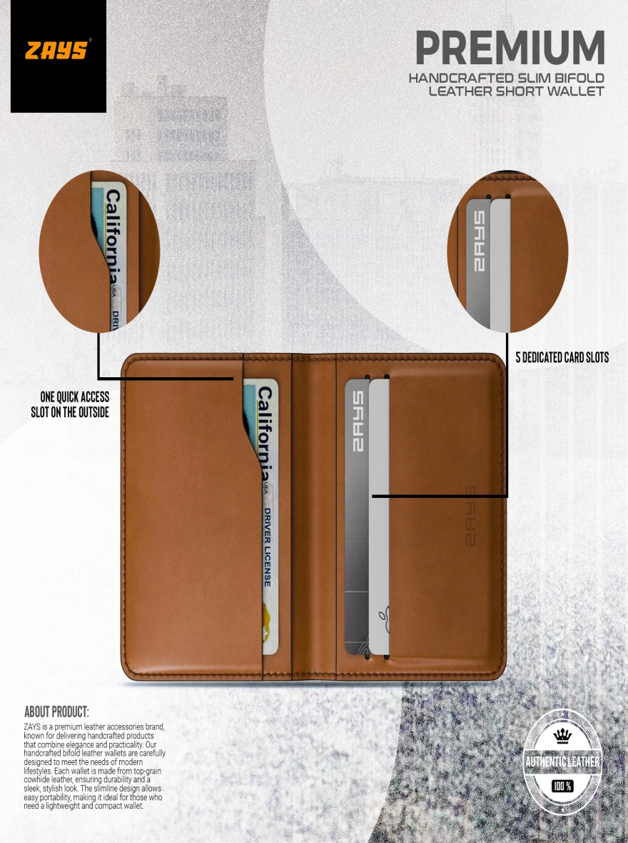 Zays Handcrafted Premium Leather Super Slim Card Holder Mini Wallet