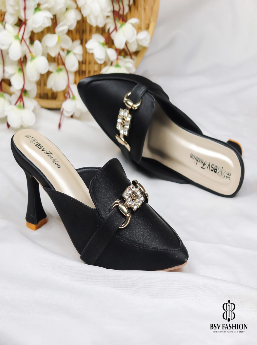 3-Inch Black Heel Sandals for Ladies