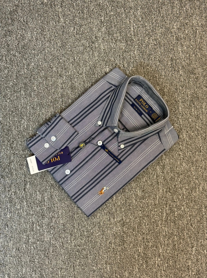 RL Premium Grey and Navy Blue Stripe Shirt