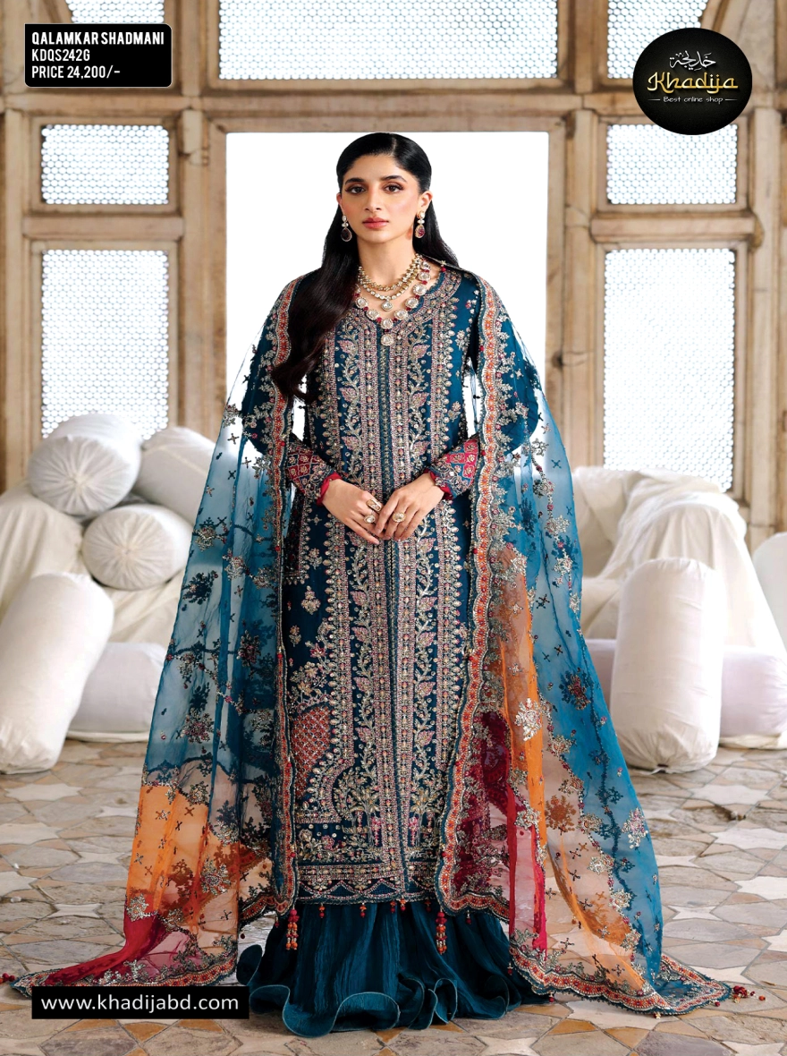 Qalamkar Shadmani – Deep Maroon-Unstitched