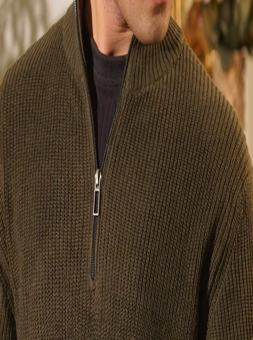 Olive Green Quarter Zip Sweater