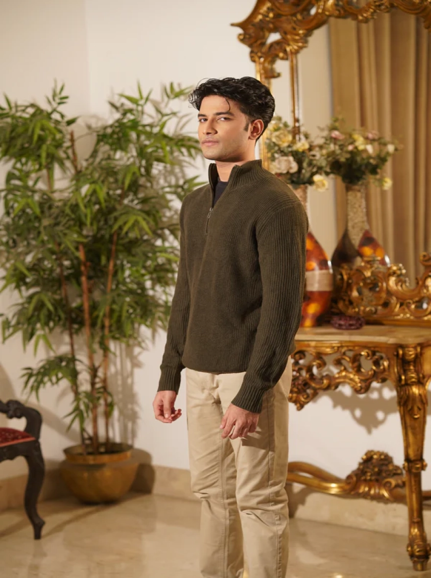 Olive Green Quarter Zip Sweater