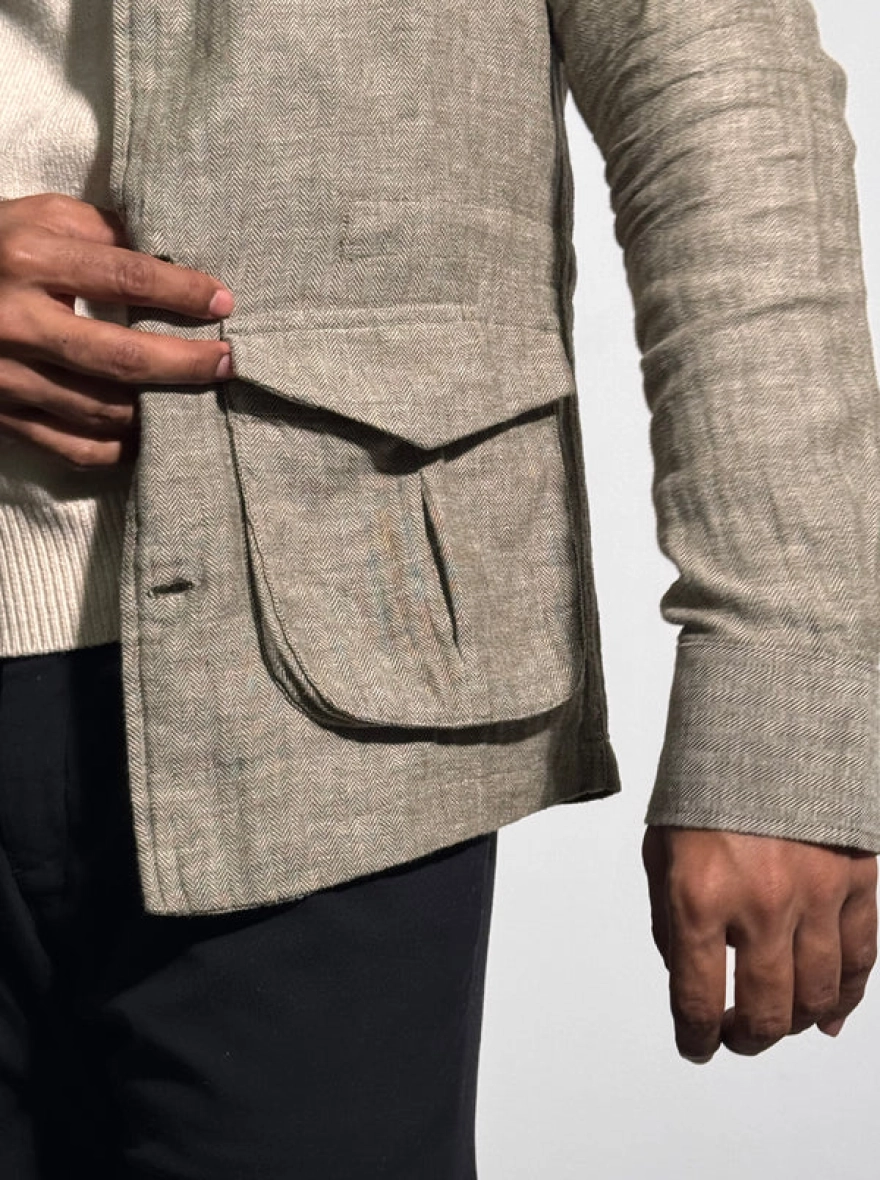 Olive Herringbone Travel Jacket