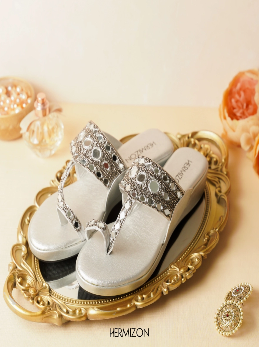 Amara Mirror-Work Wedge Sandals