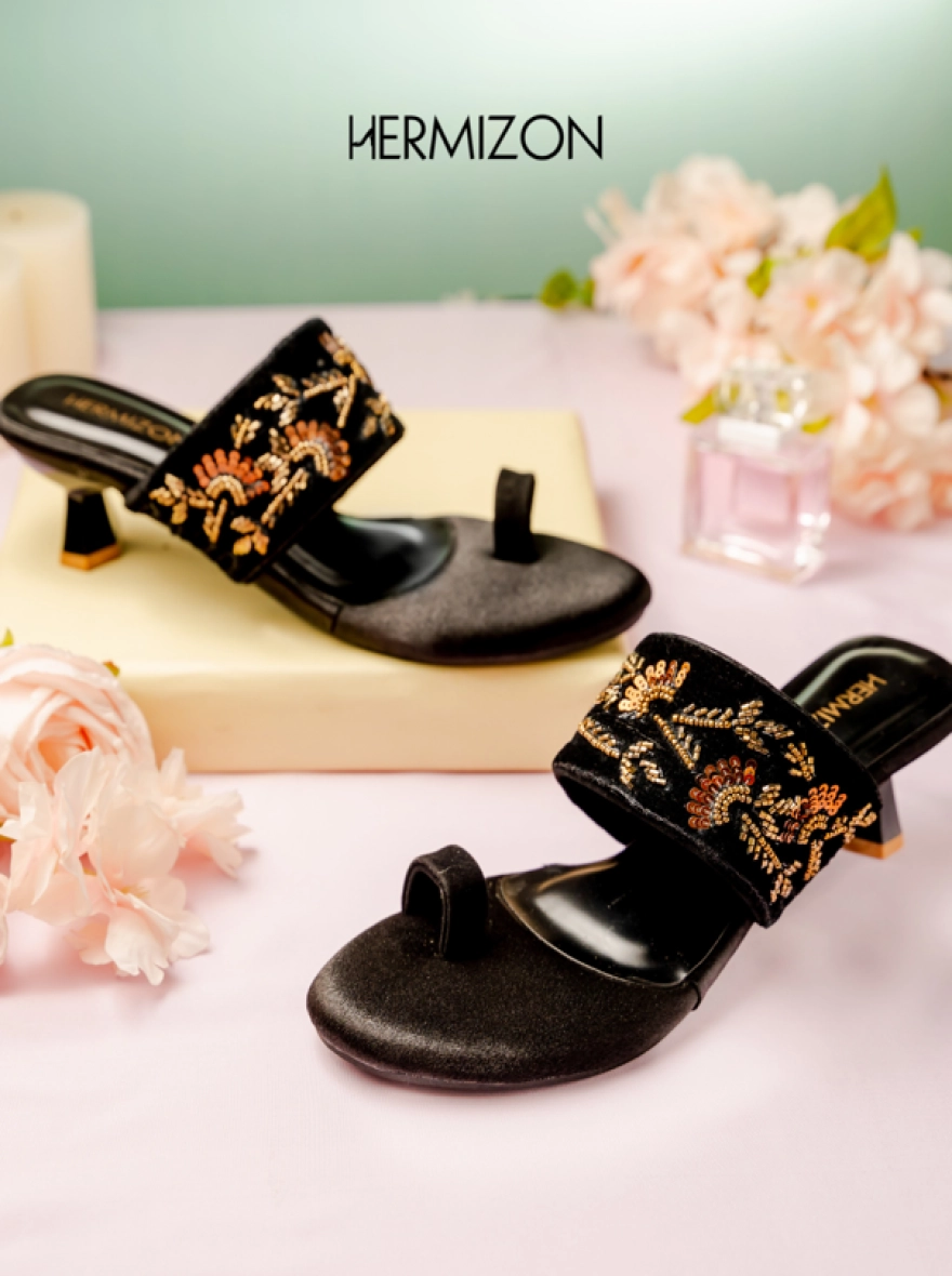 Kiki Floral Embroidered Kitten Heels