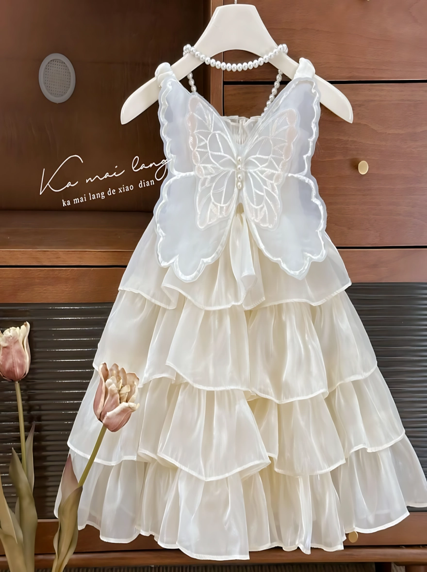 Imported Butterfly Net Princess Dress - White (China)