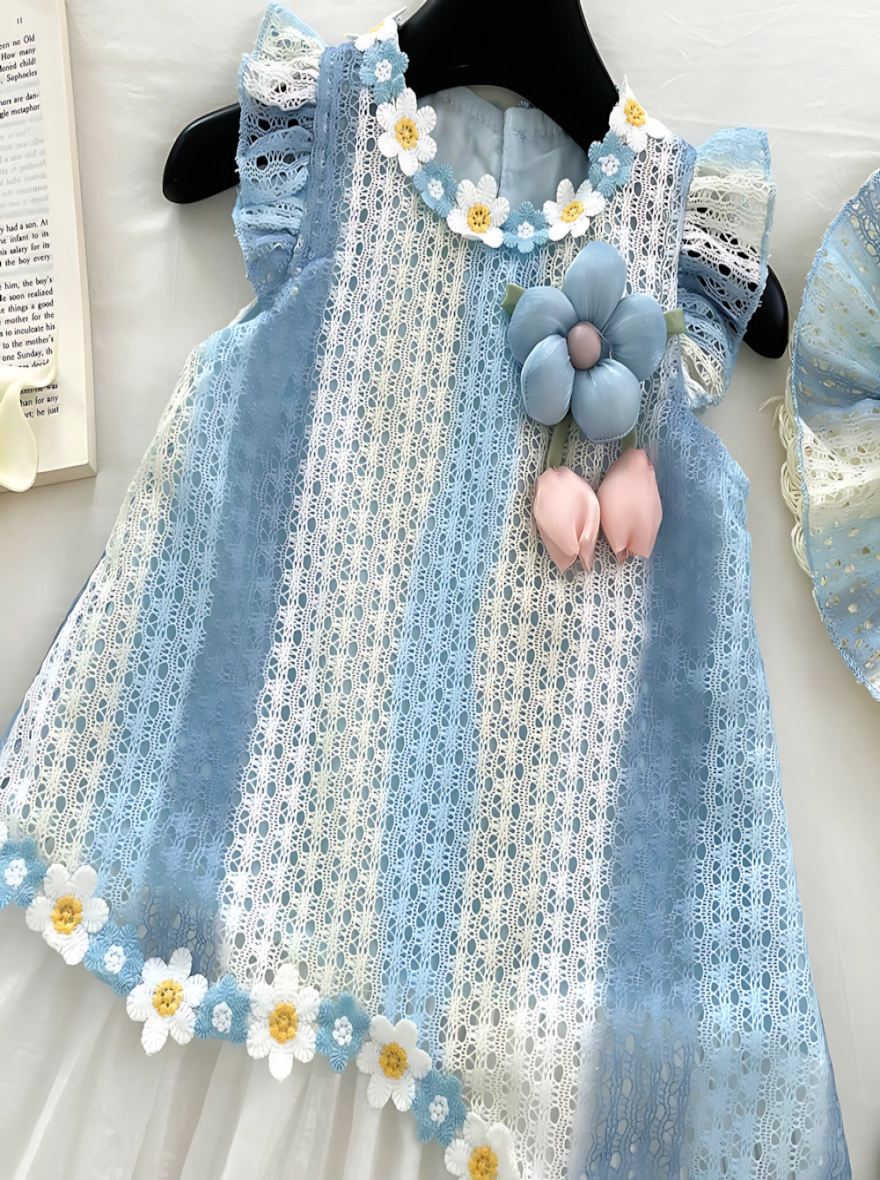 Imported China Sleeveless Blue X White Whisper Fairy Dress