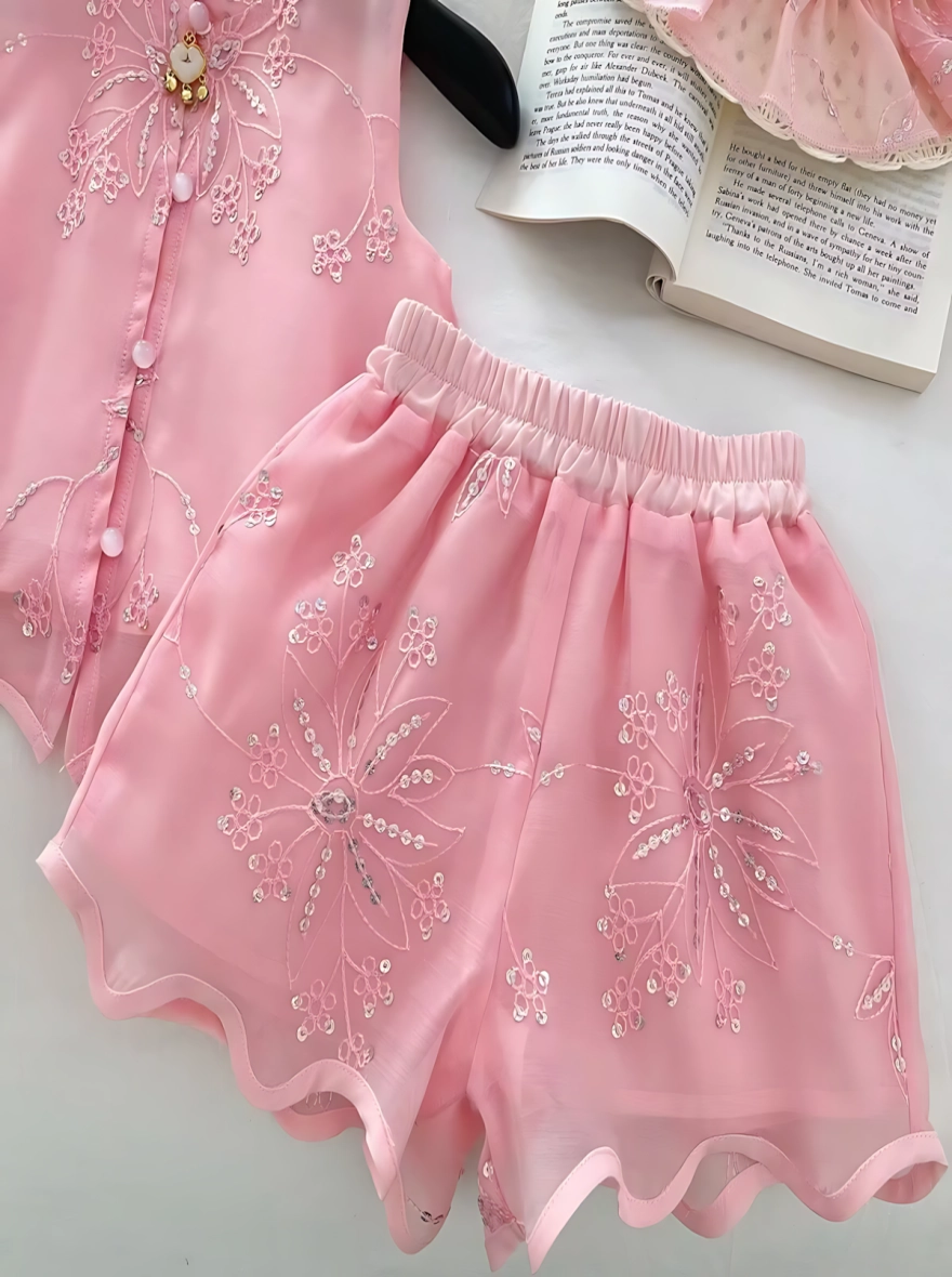 Imported Sleeveless Casual Pink Tops & Short Pant Set