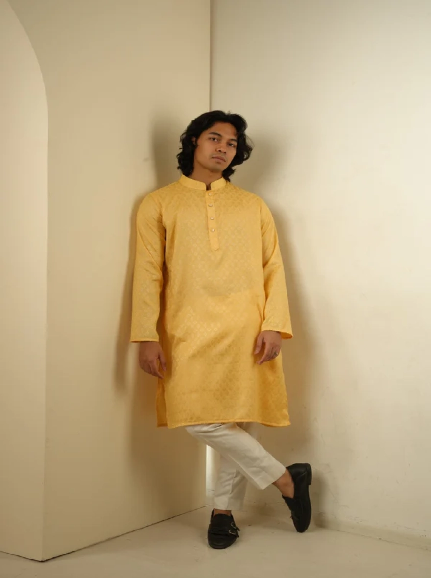 Nahyan Jacquard Panjabi in Matte Gold