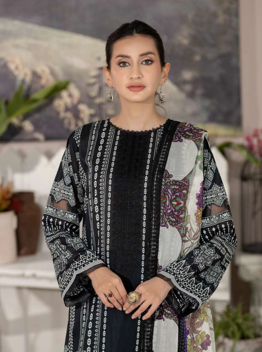 Binaas Varda Digital Printed Unstitched Lawn 3-Piece Suit - Olive & Magenta