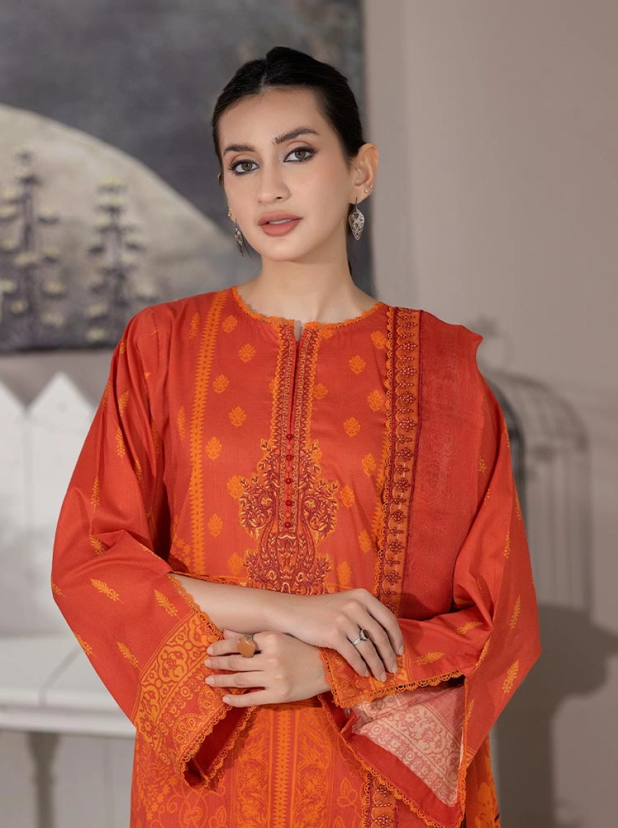 Binaas Varda Digital Printed Unstitched Lawn Three Piece Suit - Sunset Orange