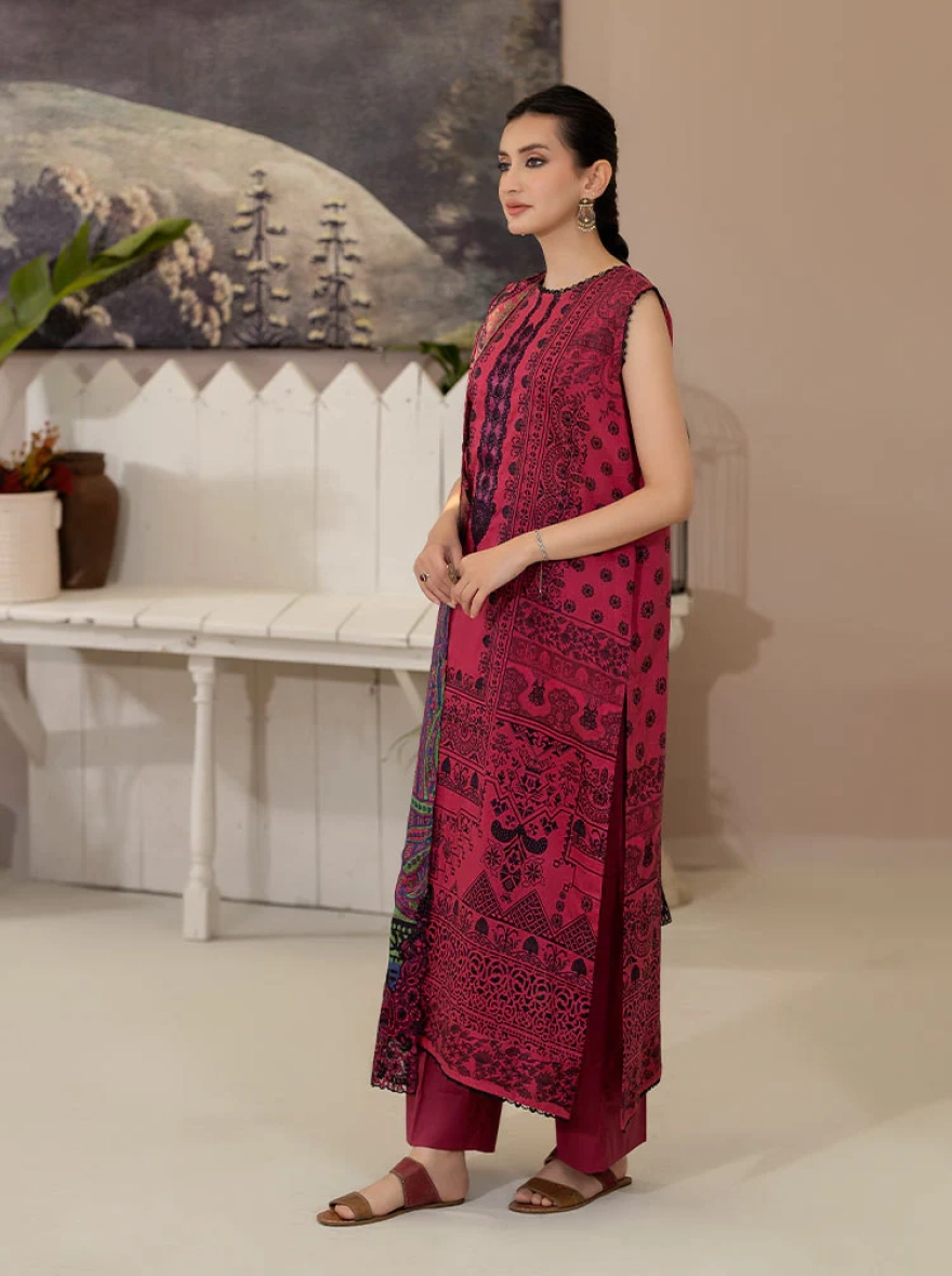 Binaas Varda Digital Printed Unstitched Lawn 3-Piece Suit - Deep Plum