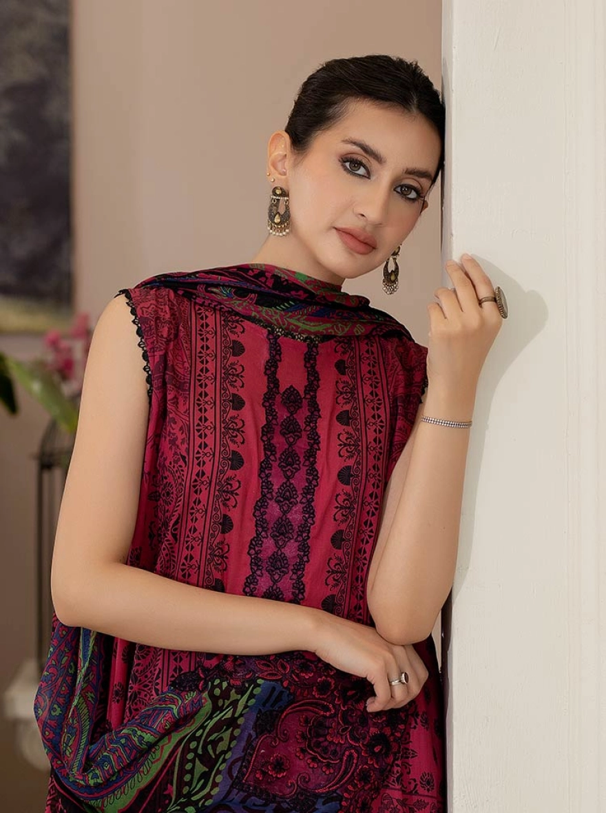 Binaas Varda Digital Printed Unstitched Lawn 3-Piece Suit - Deep Plum