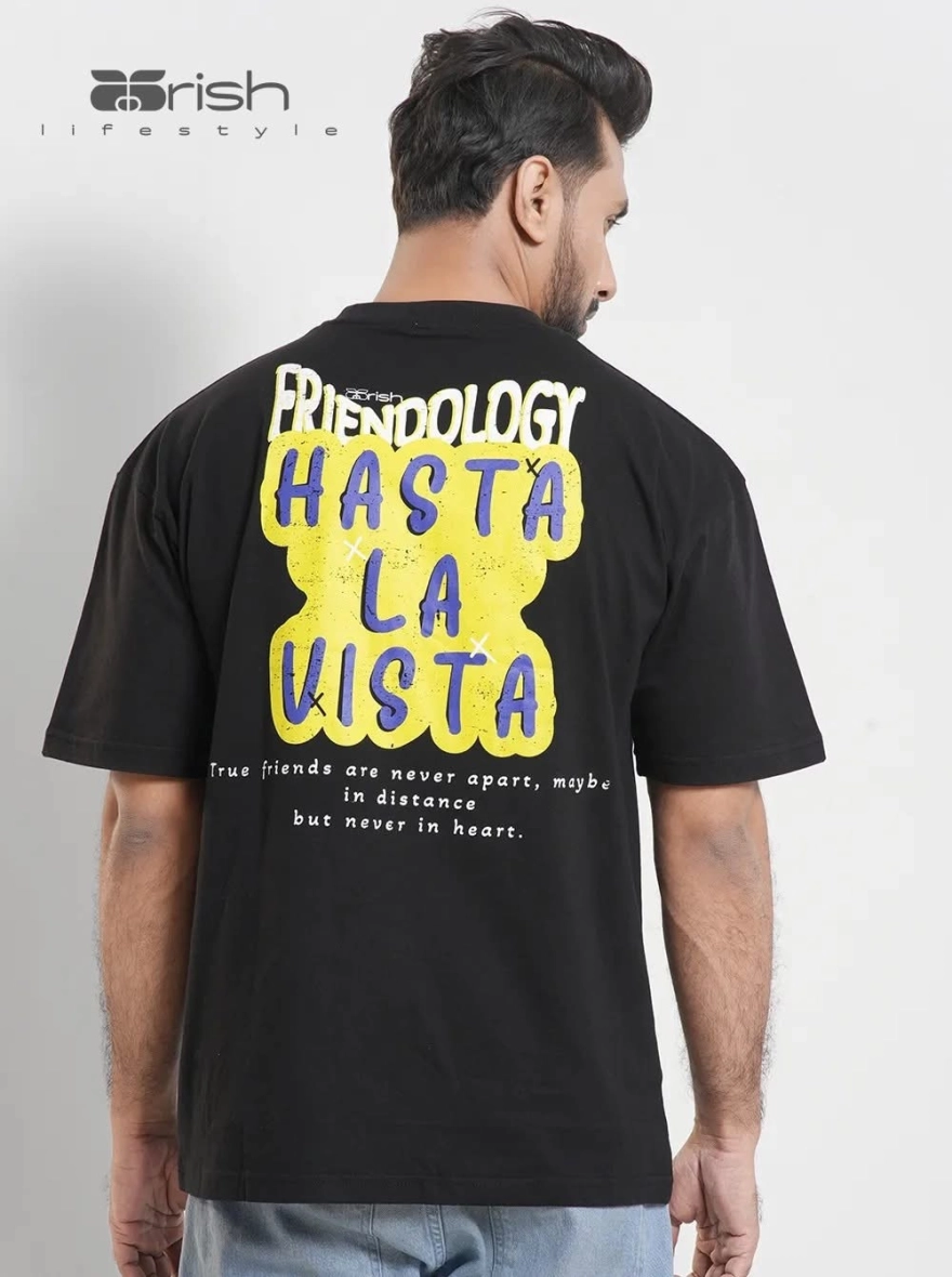 Arish Lifestyle "Friendology" Graphic Oversized T-Shirt - Black