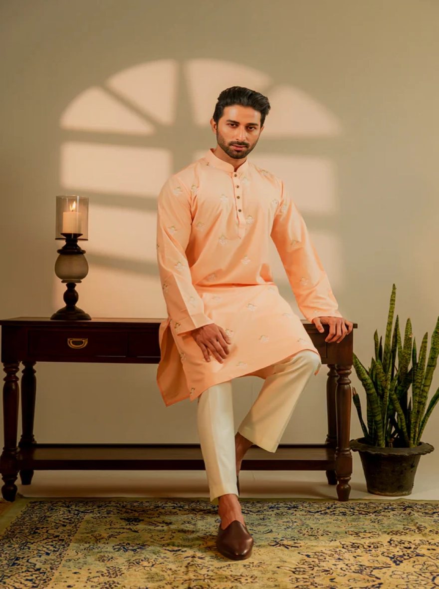 Amir Embroidered Panjabi in Peach