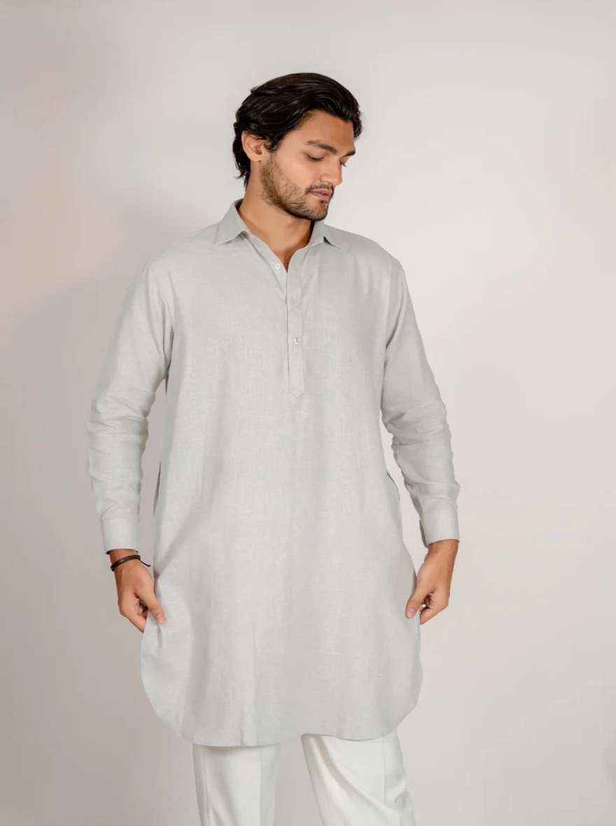 Aarib Structured Contemporary Kurta – Faded Green