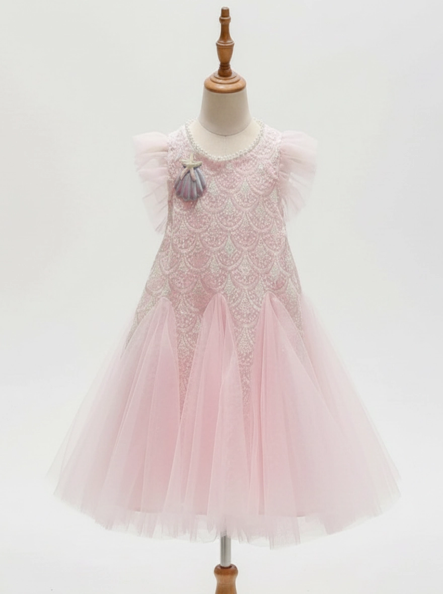 Imported Embroidered Kids Luxury Pink Frock - China