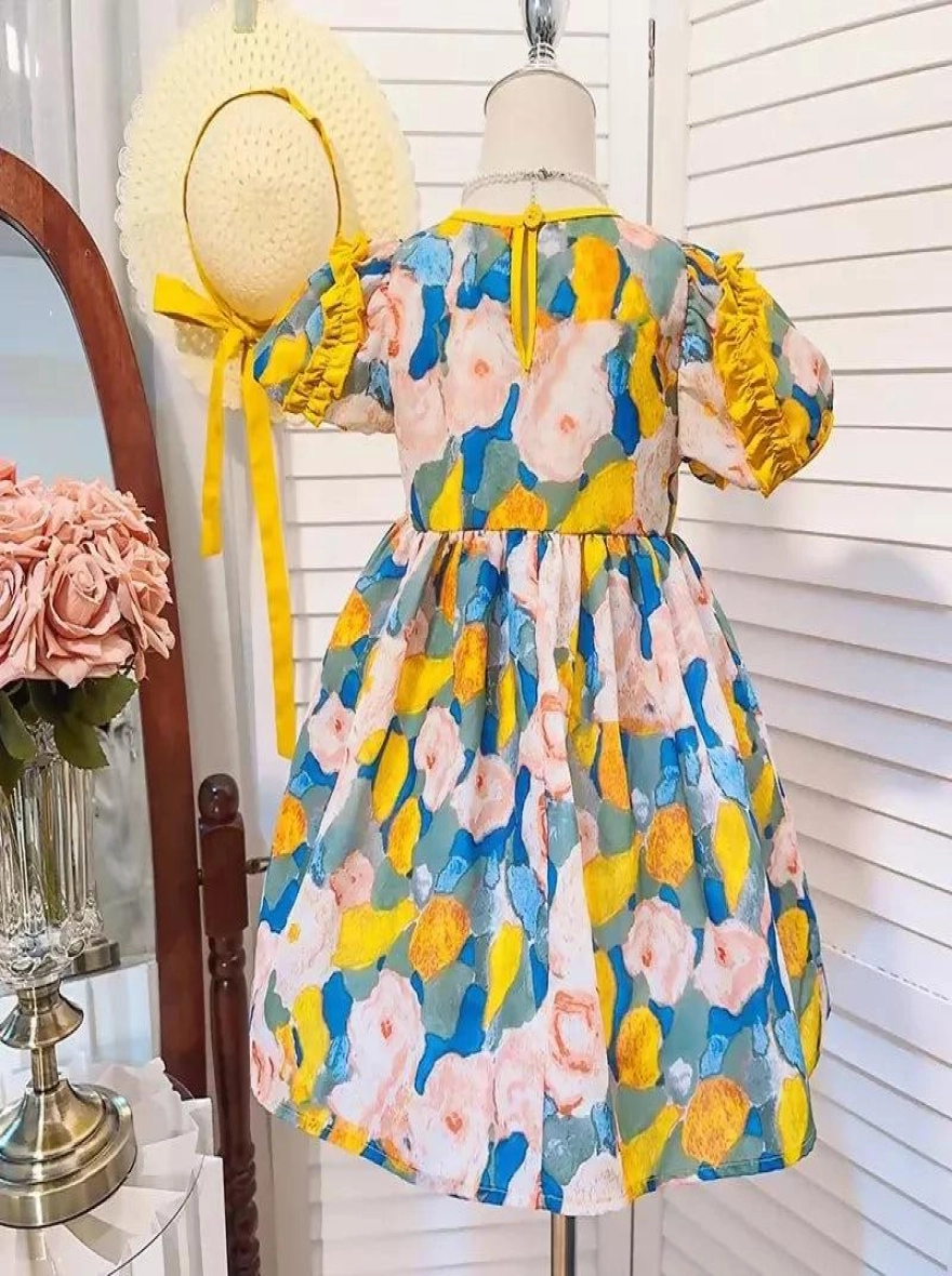 Imported Floral Pattern Princess Premium Frock with Cap (China)