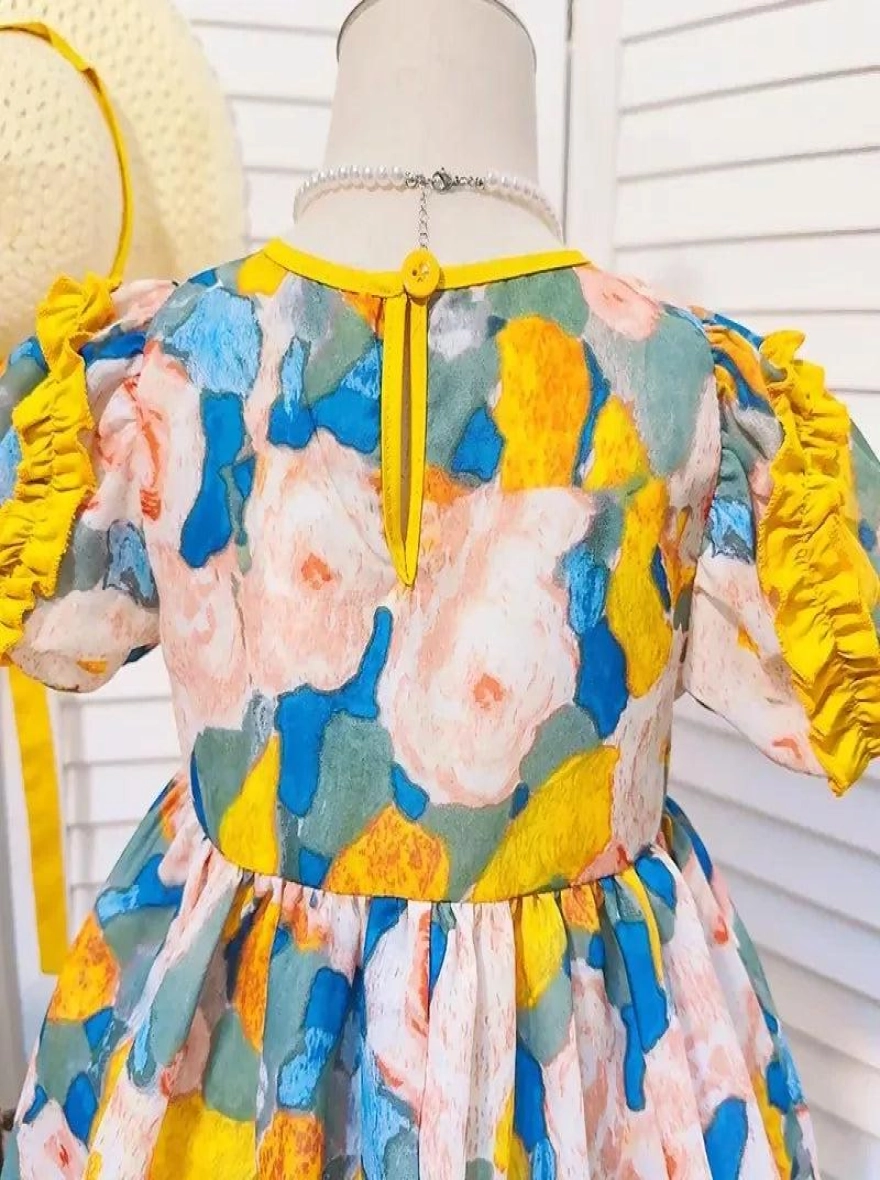 Imported Floral Pattern Princess Premium Frock with Cap (China)