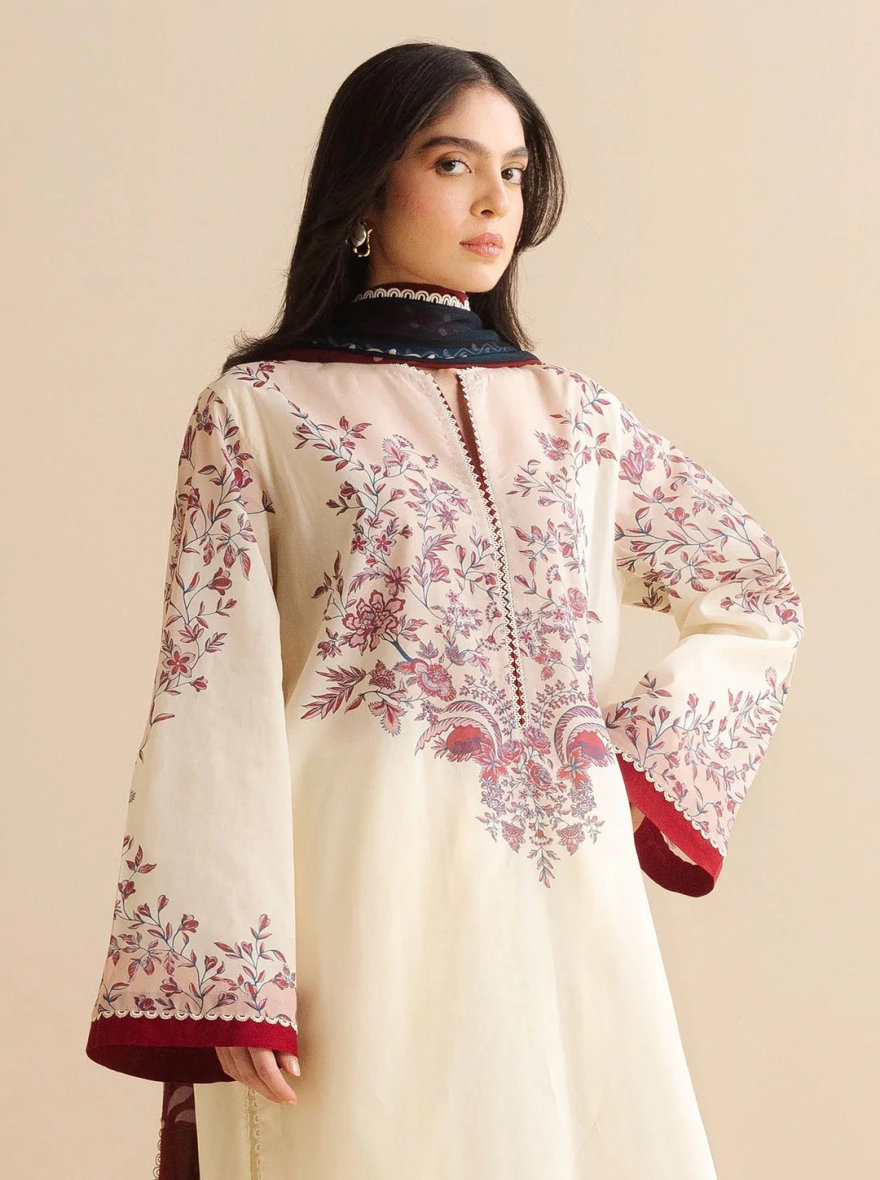 Zara Shahjahan Coco Print – Floral Blush Unstitched 3 Piece Suit