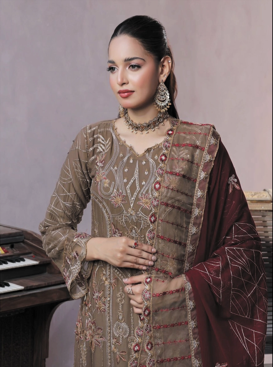 Dastaan by Khalid – Embroidered Chiffon 3-Piece Unstitched Suit