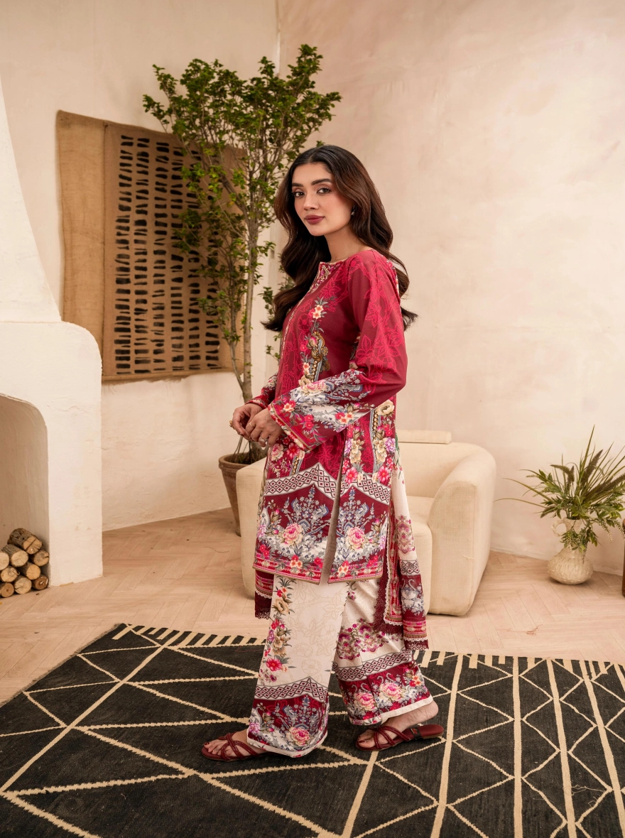 Pakistani Lawn Special Edition – Azure Blue & Floral 3-Piece Printed Suit-Unstitehed