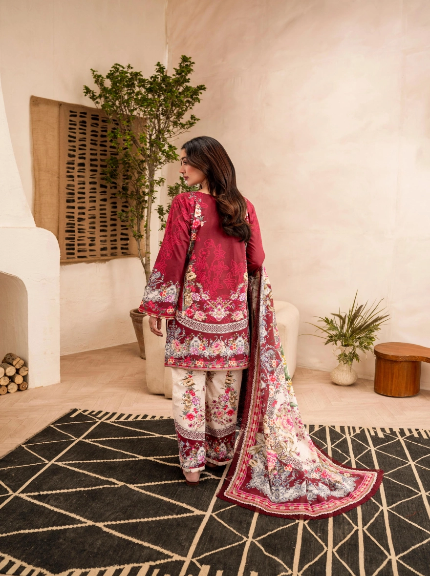 Pakistani Lawn Special Edition – Azure Blue & Floral 3-Piece Printed Suit-Unstitehed