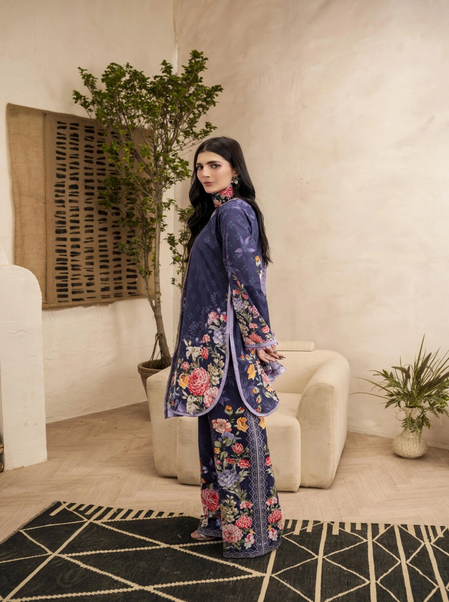 Firdous Special – Azure Serenity 3-Piece Suit-Unstitehed