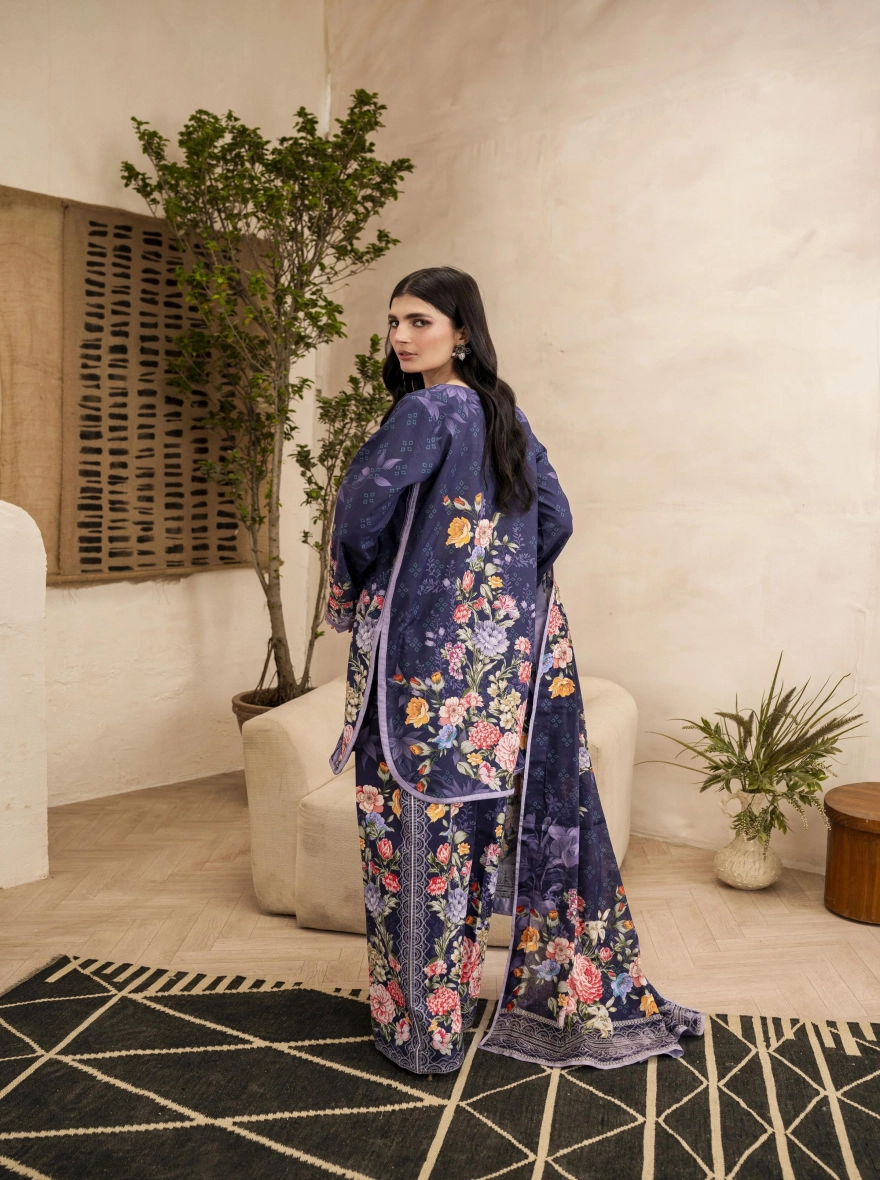 Firdous Special – Azure Serenity 3-Piece Suit-Unstitehed