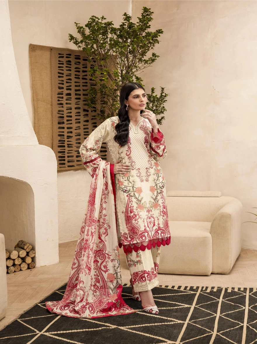 Firdous Special Edition – Azure 3-Piece Suit-Unstitehed