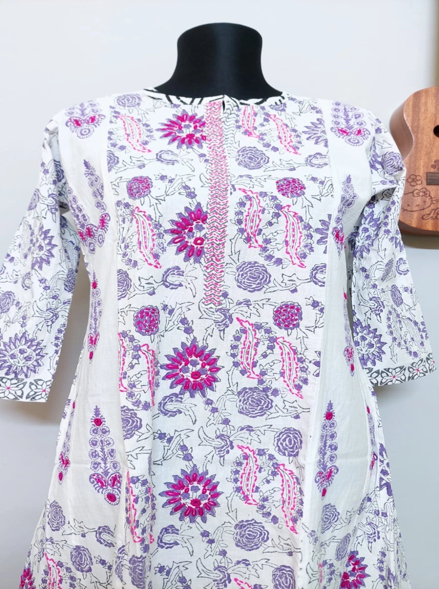 Floral Bloom Hand-Block Print Cotton Kurti