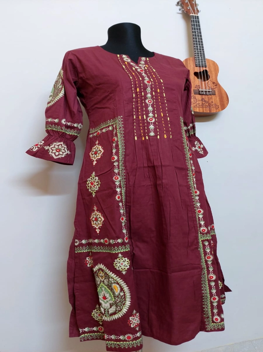 Garden Hand-Block Print White Cotton Kurti