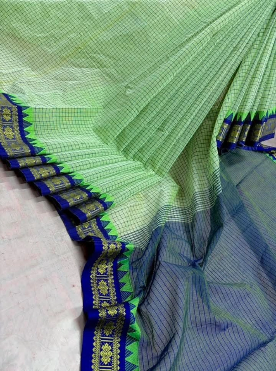 Premium Tangail Madurai Half Silk Saree – Purple and Green