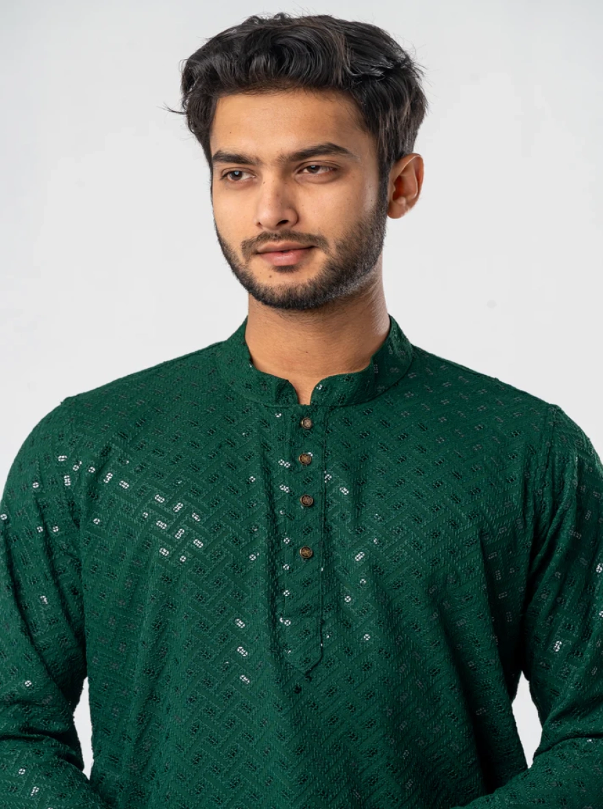 Feisal Embroidered Panjabi – Emerald Green