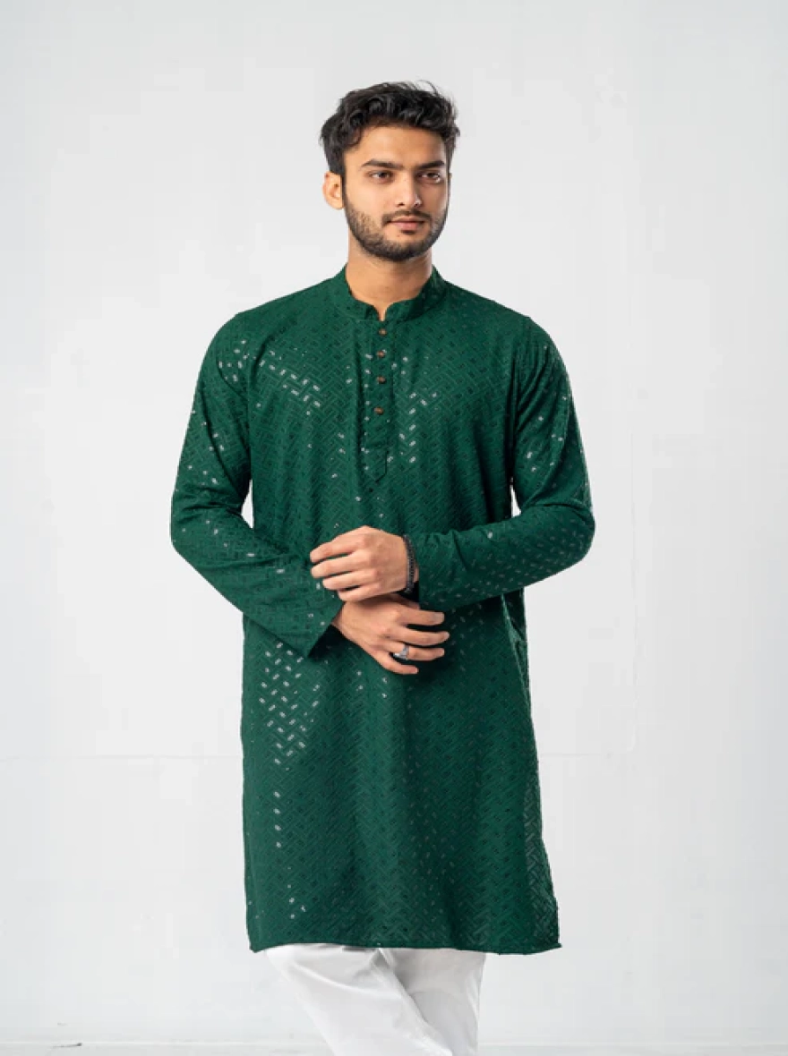 Feisal Embroidered Panjabi – Emerald Green