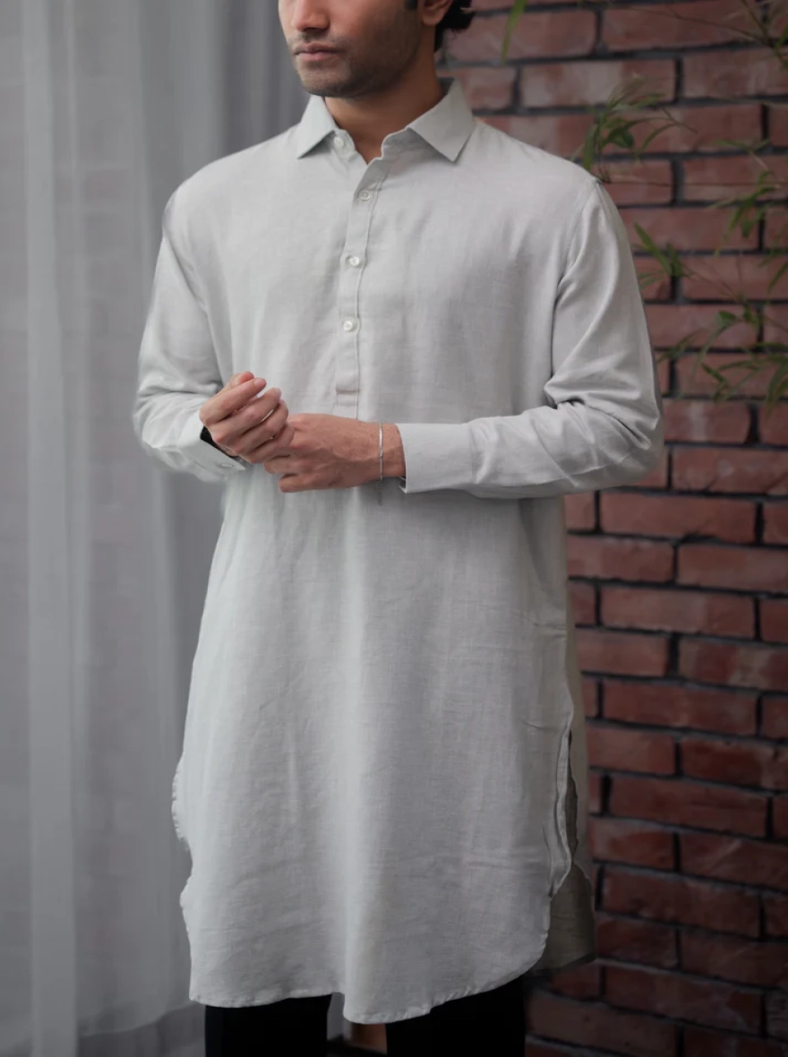 Aarib Structured Contemporary Kurta – Faded Greeny