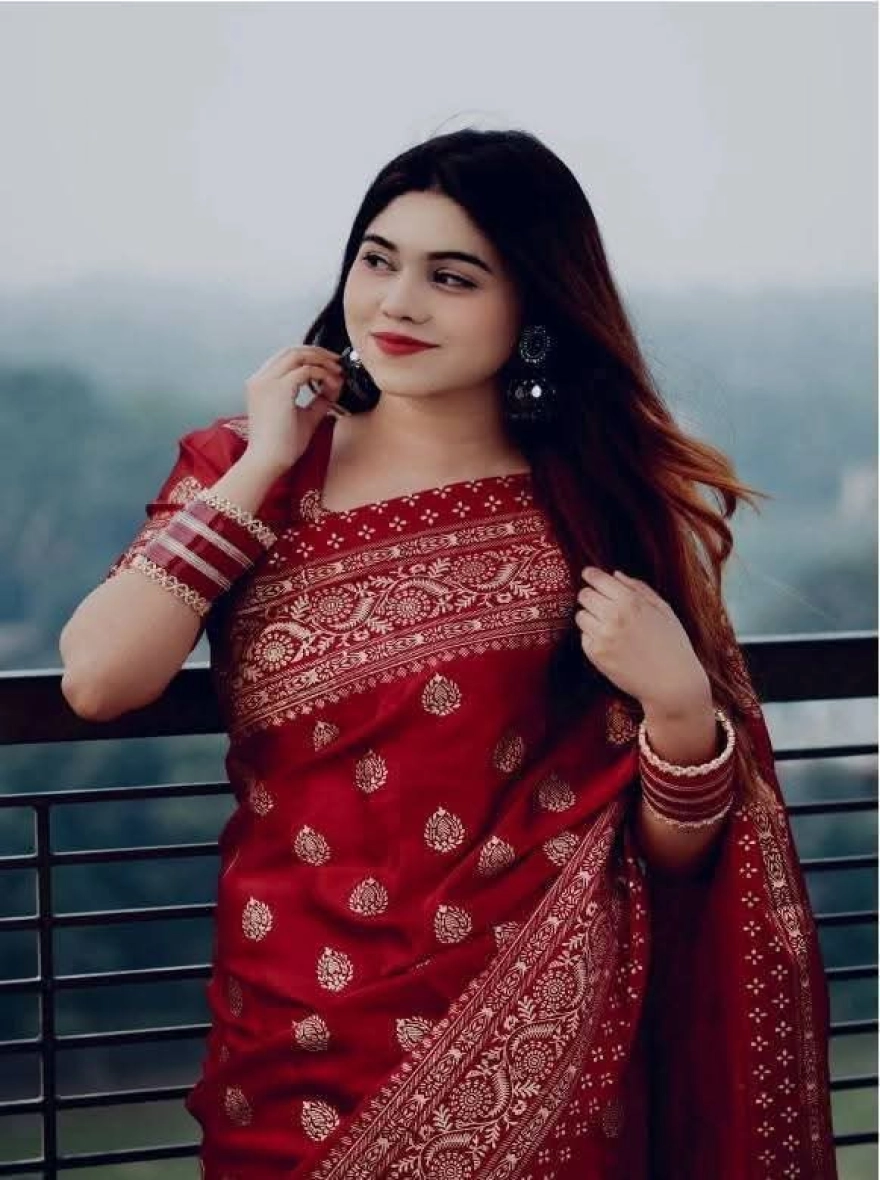 Premium Japanese Soft Silk Saree with Golden Screen Print