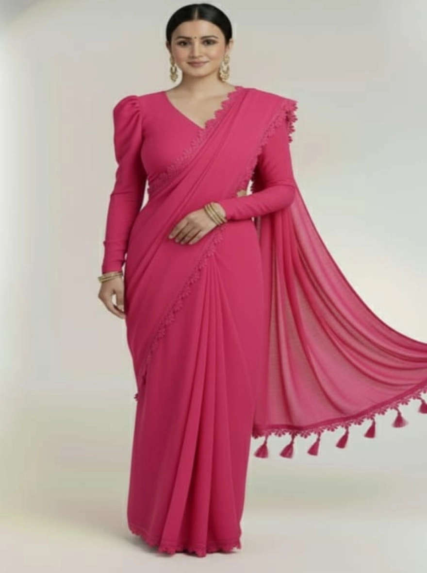 Soft Premium Georgette Saree with Tassel Pallu & Matching Blouse Piece