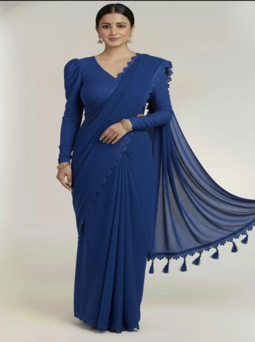 Soft Premium Georgette Saree with Tassel Pallu & Matching Blouse Piece