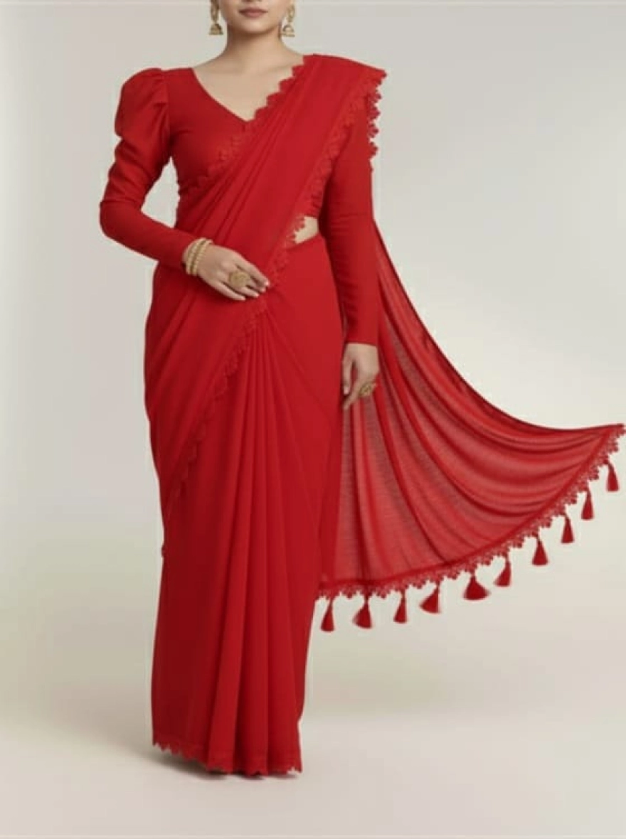 Soft Premium Georgette Saree with Tassel Pallu & Matching Blouse Piece