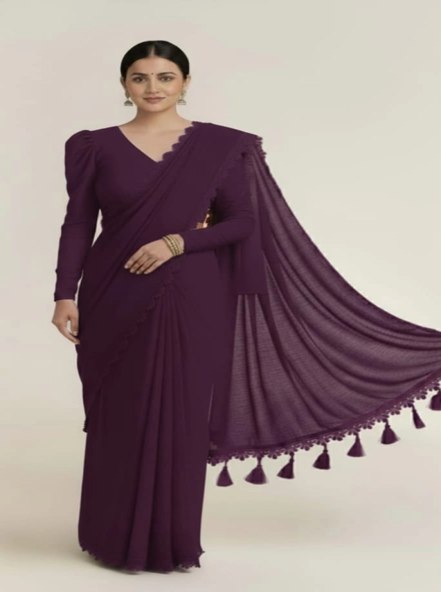 Soft Premium Georgette Saree with Tassel Pallu & Matching Blouse Piece