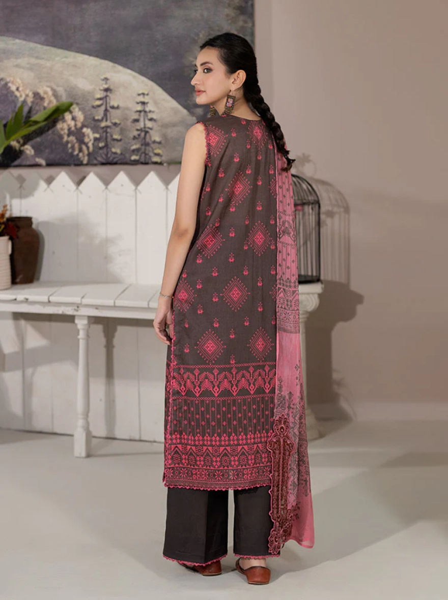 Binaas Varda Digital Printed Unstitched Lawn 3-Piece Suit - Pink x Black