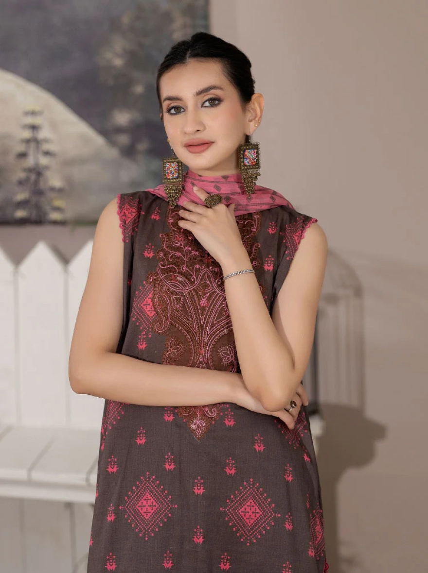 Binaas Varda Digital Printed Unstitched Lawn 3-Piece Suit - Pink x Black