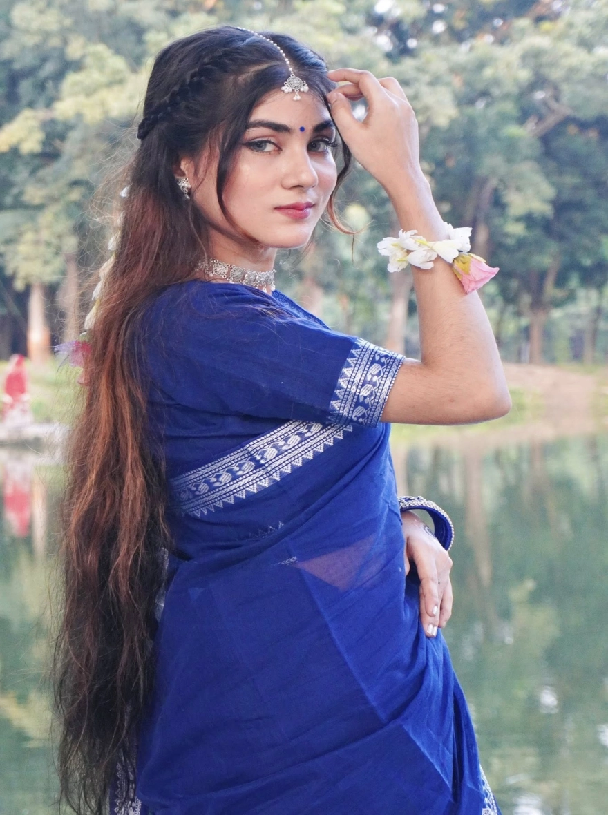 Blue Am Pair Tangail Halfsilk Saree