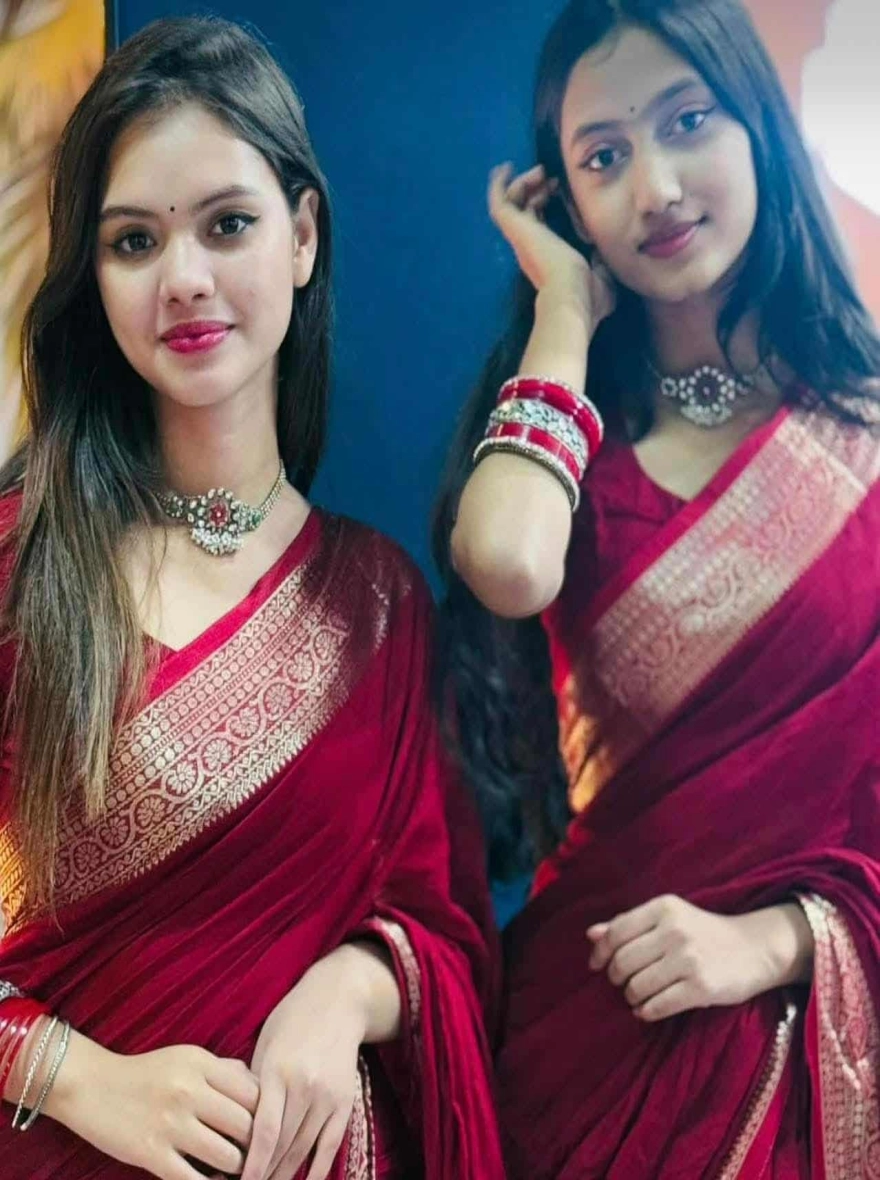 Maroon Floral Border (Ful Pair) Tangail Half Silk Saree