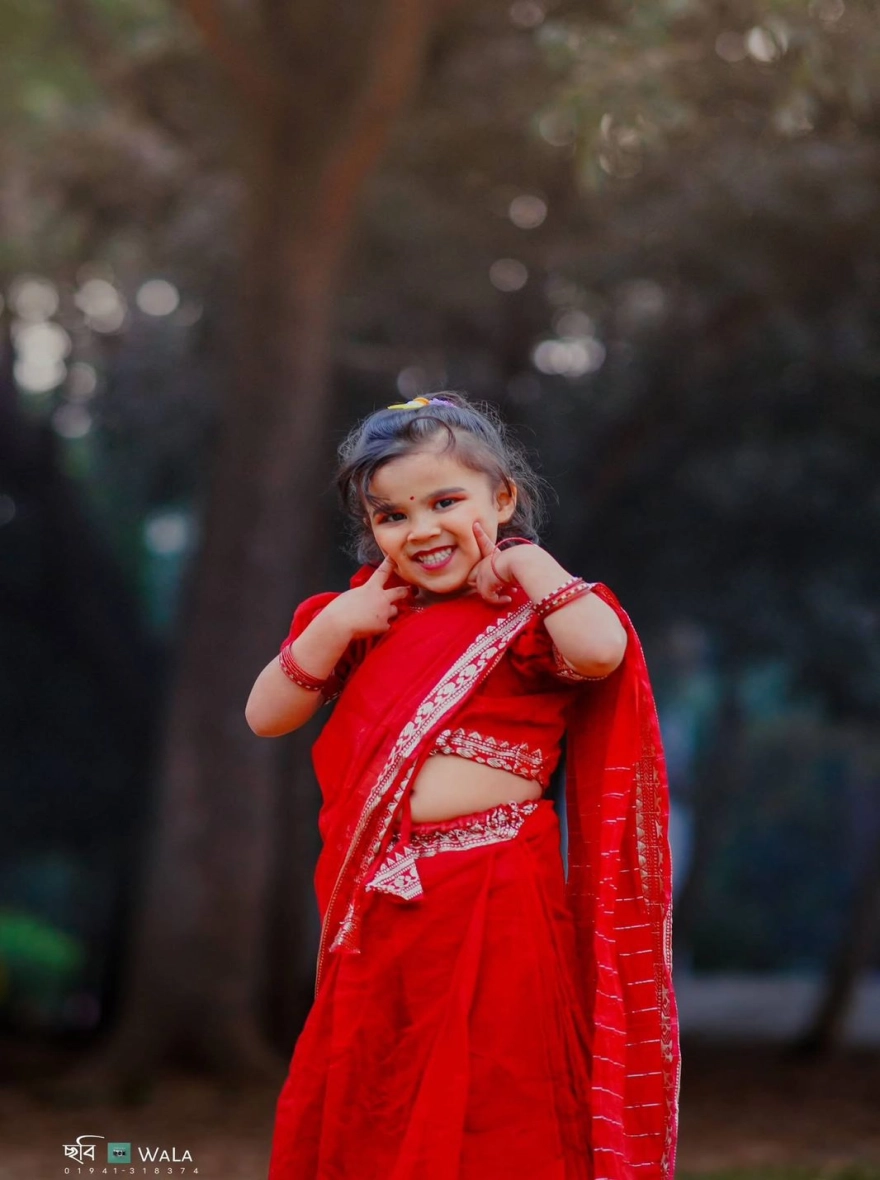 Princess Exclusive Nakshi Pair Saree - Traditional Maroon Half Silk for Women & Kids